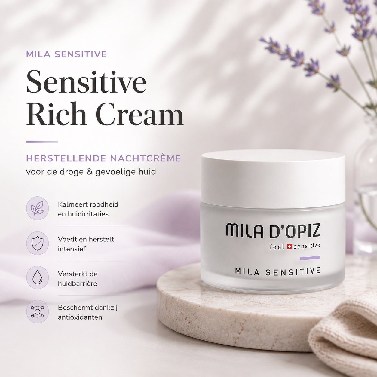 Mila d’Opiz Sensitive Rich Cream | Herstellende Nachtcrème voor de Gevoelige & Droge Huid